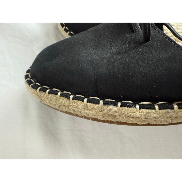 Eileen Fisher Lace Leather Espadrille Sandals Black and Jute‎ Size 6 - Picture 8 of 11